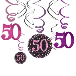 Pink Age 50 Hanging Swirls - 45Cm (12Pk)<Party Delights Discount