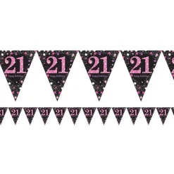 Pink Age 21 Holographic Plastic Bunting - 4M<Party Delights Hot
