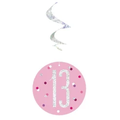 Pink Birthday Glitz Age 13 Hanging Swirls - 80Cm (6Pk)<Party Delights Online