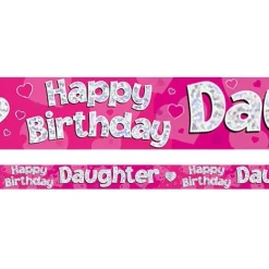 Pink 'Happy Birthday Daughter' Holographic Foil Banner - 2.7M<Party Delights Best
