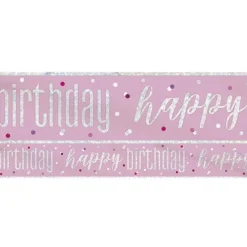 Pink 'Happy Birthday' Foil Banner - 2.75M<Party Delights New