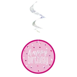 Pink 'Happy Birthday' Hanging Swirls - 80Cm<Party Delights Outlet