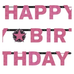 Pink 'Happy Birthday' Holographic Paper Letter Banner - 2.1M<Party Delights Discount