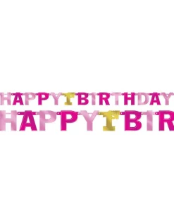 Pink Happy 1St Birthday Paper Letter Banner - 2.1M<Party Delights Hot