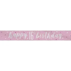 Pink 'Happy 16Th Birthday' Foil Banner - 2.75Cm<Party Delights Online