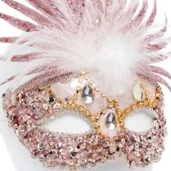Pink Masquerade Mask With Sequins, Glitter & Feathers<Party Delights