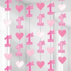 Pink 1St Birthday String Decoration (6Pk)<Party Delights Discount