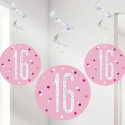 Pink 16Th Birthday Hanging Swirls - 80Cm<Party Delights Discount