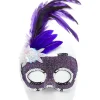 Purple Masquerade Mask With Side Feathers<Party Delights Clearance