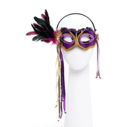Purple Masquerade Mask With Feathers<Party Delights Clearance