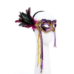 Purple Masquerade Mask With Feathers<Party Delights Clearance