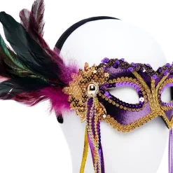 Purple Masquerade Mask With Feathers<Party Delights Clearance