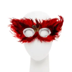 Red & Black Feather Masquerade Mask<Party Delights New