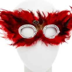 Red & Black Feather Masquerade Mask<Party Delights New