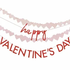 Red & Pink Happy Valentines & Heart Paper Banners - 2.5M<Party Delights Online