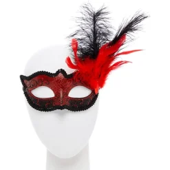 Red Masquerade Mask With Glitter & Feathers<Party Delights New