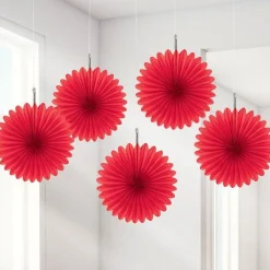 Red Paper Fan Decorations - 15Cm (5Pk)<Party Delights Hot