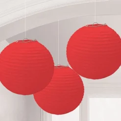 Red Paper Lantern Decorations - 24Cm (3Pk)<Party Delights Clearance