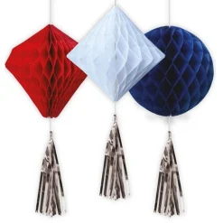 Red, White & Blue Honeycombs With Tassels - 45Cm (3Pk)<Party Delights New