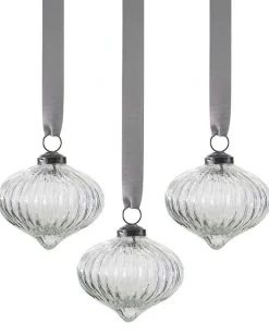Party Delights Hanging Decorations<Ribbed Glass Tree Decoration (3Pk)