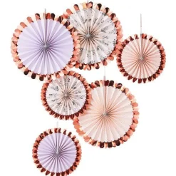 Rose Gold Floral Fan Decoration Kit (6Pk)<Party Delights Clearance