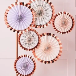 Rose Gold Floral Fan Decoration Kit (6Pk)<Party Delights Clearance