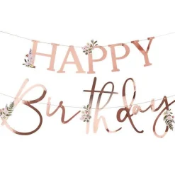 Rose Gold Floral 'Happy Birthday' Paper Banner - 2M<Party Delights Outlet