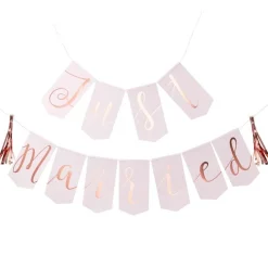 Rose Gold Just Married Paper Flag Bunting - 1.5M<Party Delights Hot