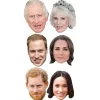 Royals Card Masks King Charles, Camilla, William, Kate, Meghan, Harry (6Pk)<Party Delights Discount