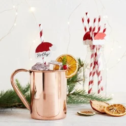 Party Delights Tableware<Santa Hat Red & White Stripe Paper Straws (20Pk)