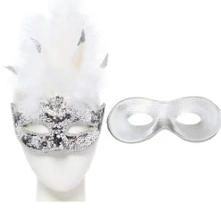 Silver Feather Masquerade Masks For Couples<Party Delights