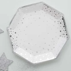 Party Delights Tableware<Silver Foil Star Paper Plates - 23Cm (8Pk)