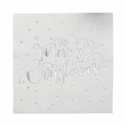Party Delights Tableware<Silver Foiled Merry Christmas Paper Napkin - 33Cm (20Pk)