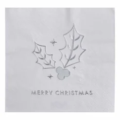 Party Delights Tableware<Silver Holly Merry Christmas Paper Napkins - 25Cm (16Pk)