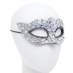 Silver Masquerade Mask With Gems & Rhinestones<Party Delights Outlet