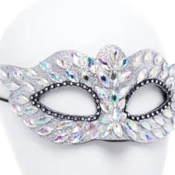 Silver Masquerade Mask With Gems & Rhinestones<Party Delights Outlet