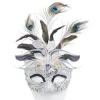 Silver Masquerade Mask With Glitter & Peacock Feathers<Party Delights Online