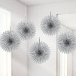 Silver Paper Fan Decorations - 15Cm (5Pk)<Party Delights Discount