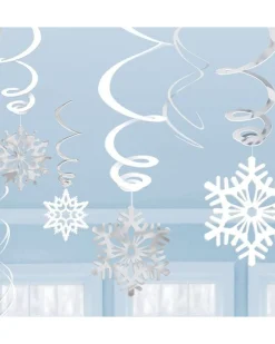 Silver Snowflake Hanging Swirls - 60Cm (12Pk)<Party Delights Best