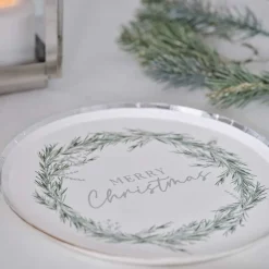 Party Delights Tableware<Silver Wreath Merry Christmas Paper Plates - 25Cm (8Pk)