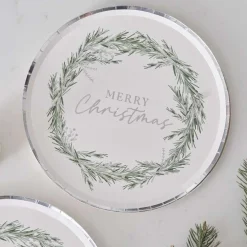 Party Delights Tableware<Silver Wreath Merry Christmas Paper Plates - 25Cm (8Pk)