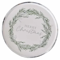 Party Delights Tableware<Silver Wreath Merry Christmas Paper Plates - 25Cm (8Pk)