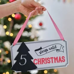 Party Delights Hanging Decorations<Sleeps Until Christmas Wooden Sign - 21.5Cm