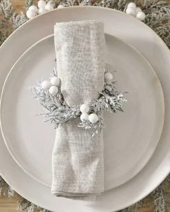 Party Delights Tableware<Snowy Foliage And White Berries Napkin Rings (4Pk)
