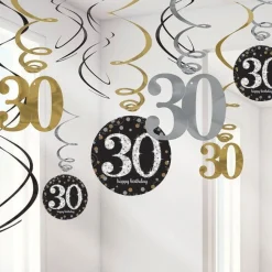Sparkling Celebration 30Th Birthday Hanging Swirls - 45Cm (12Pk)<Party Delights