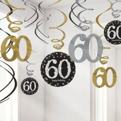 Sparkling Celebration 60Th Birthday Hanging Swirls - 45Cm (12Pk)<Party Delights Outlet