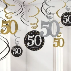 Sparkling Celebration 50Th Birthday Hanging Swirls - 45Cm (12Pk)<Party Delights Outlet