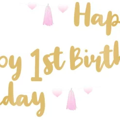 1St Birthday Pink Letter Banner - 1.8M<Party Delights Hot