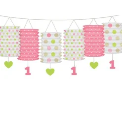1St Birthday Pink Mix Lantern Garland - 3.6M<Party Delights Online