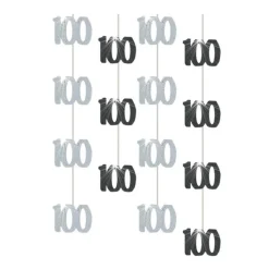 100Th Birthday Black Hanging Decorations - 5Ft Party Decorations (6Pk)<Party Delights